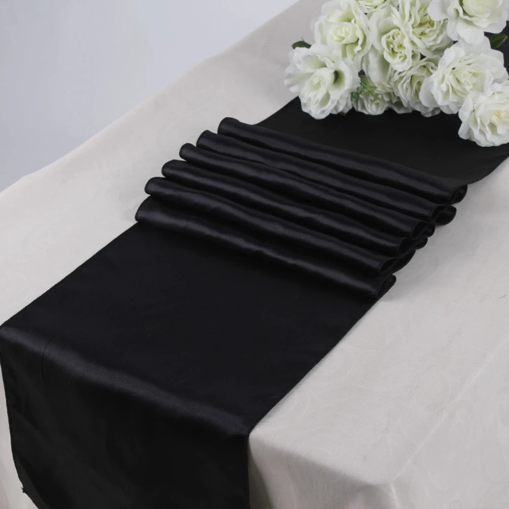 NEW Table Runner SATIN AND FREE SHIPPING 5pcs/lot Black Satin Table