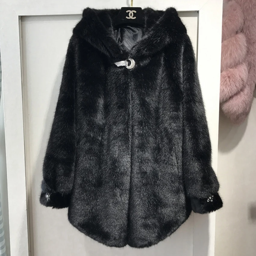 2019 Chic Faux Fur Coats Jackets Hooded Women Autumn Winter Fur Overcoat Cozy Soft Warm Outerwear Female Warm Winter Jacket