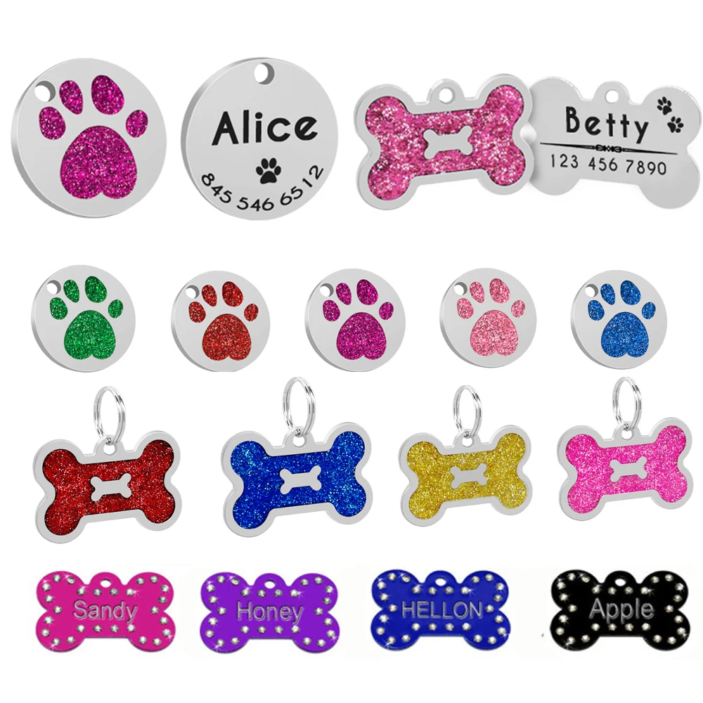 

Dog Accessories Custom Personalized Pet Dog Cat Tags Engraved Dogs Pets Accessories For Small Puppy Cat Bone Paw Pet Supplies