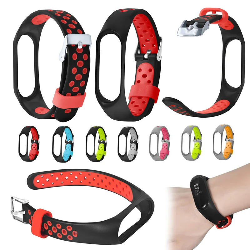 

Wrist Strap for Xiaomi Mi Band 3 Silicone Miband 3 Colorful Bracelet Strap Mi 3 Replacement Metal Buckle Two-color Round Hole