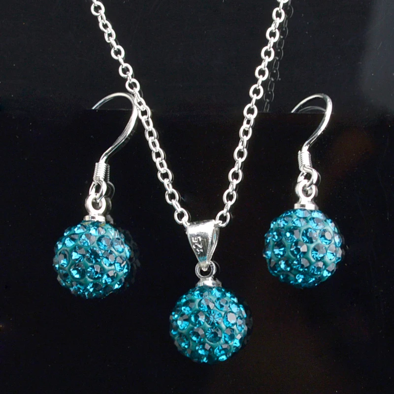 

Fashion Women's Jewelry Sets for Girl White Crystal 10mm Ball Drop Earrings Necklace Pendant Link Chain Silver Color Wholesale