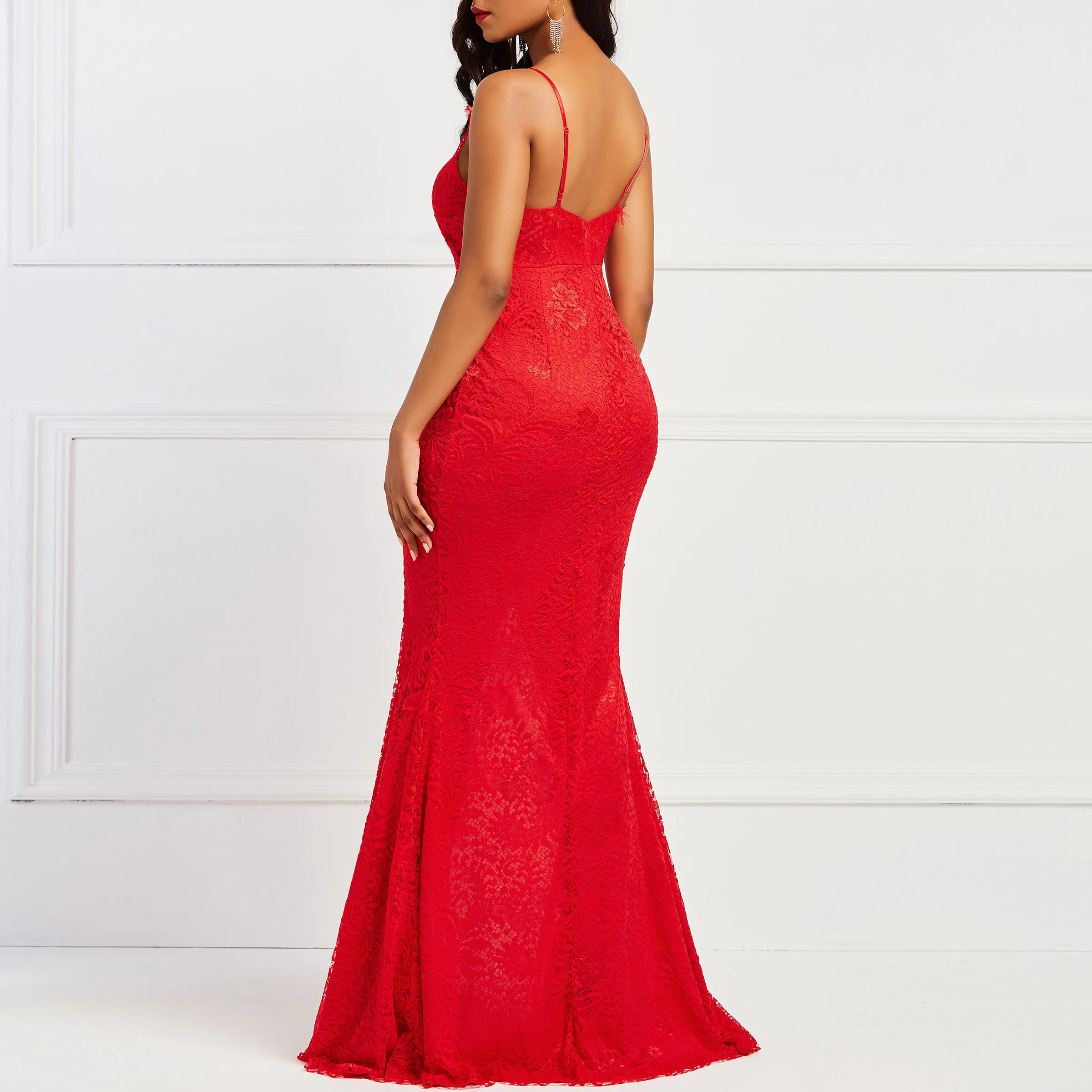 Асимметричное облегающее платье без рукавов, женское Элегантное Вечернее красное сексуальное кружевное платье макси с разрезом