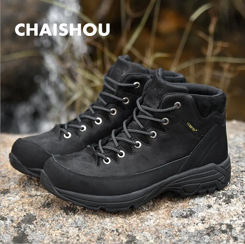 

CHAISHOU man shoes Winter Genuine Leather lace-up round head sneakers shoes Fashion outdoor flat casual shoes CS-66
