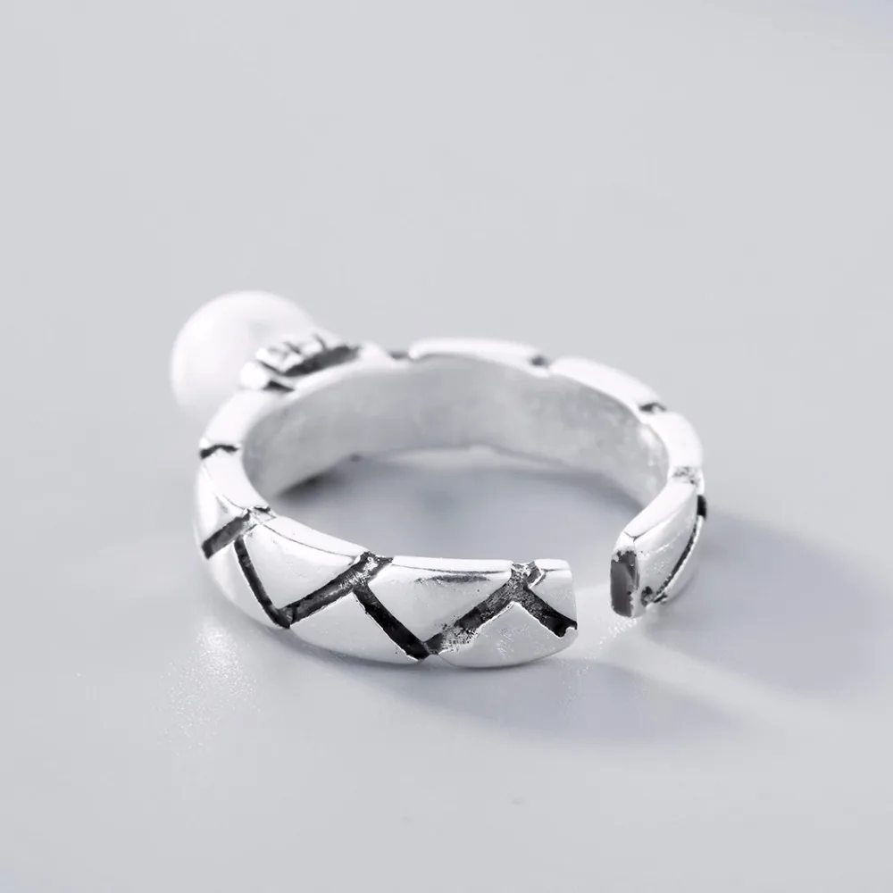 QIMING 2018 Fashion Jewelry Women Pearl Rings Silver Cute Antique Silver Ring For Girls Bague Simple Design Wedding Jewelry