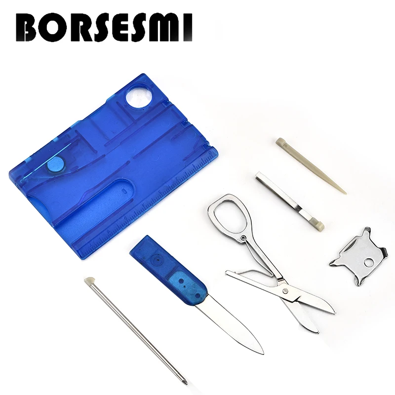 

Hot sale 83mm Multi Function Credit Card , Mini Travel tools Outdoor Camping Pocket Survival Knife scissors Manicure set card