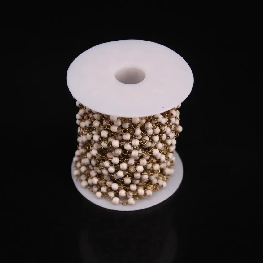 4 мм натуральная бирюза розарийная цепь, белый круглые ISES круглые бусины звено латунная проволока обернутая цепь ожерелье ювелирные изделия