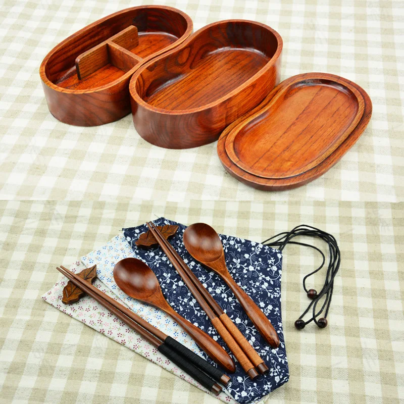 Двухслойная деревянная столовая посуда Bento Box безопасная домашняя чаша для суши