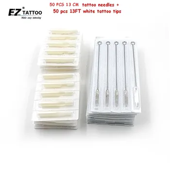 

EZ Tattoo Needles and Tubes Tips (13CM/RM+13FT) Steriled Round/Curved Magnum Tattoo Needles with White Tattoo Tips