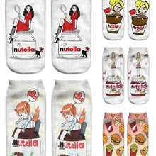 Calcetines estampados 3D Primavera Verano Nutella Pizza gracioso corto caliente feliz algodón moda mujer Casual tobillo Calcetines