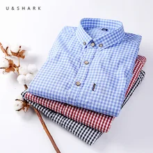 U& SHARK, хлопок, Классическая клетчатая рубашка, мужские повседневные рубашки с длинным рукавом, приталенная Осенняя брендовая одежда, Стильная мужская рубашка
