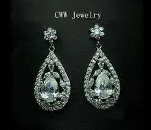 2015 Joyería de Moda CZ Diamond 3.6 CM plateado Redondo Grande Cuelga Los Pendientes de Cristal de Lujo Para Las Mujeres CZ110
