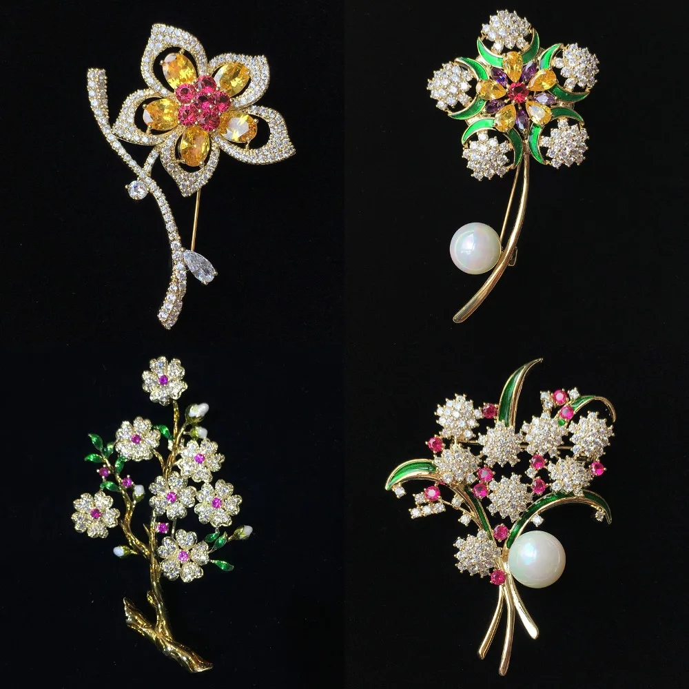 

ASNORA Fashionable Women's Brooch Formal Evening Party Cloth High Quality Zircon Crystals Plant Flower Rose Brooch for Women
