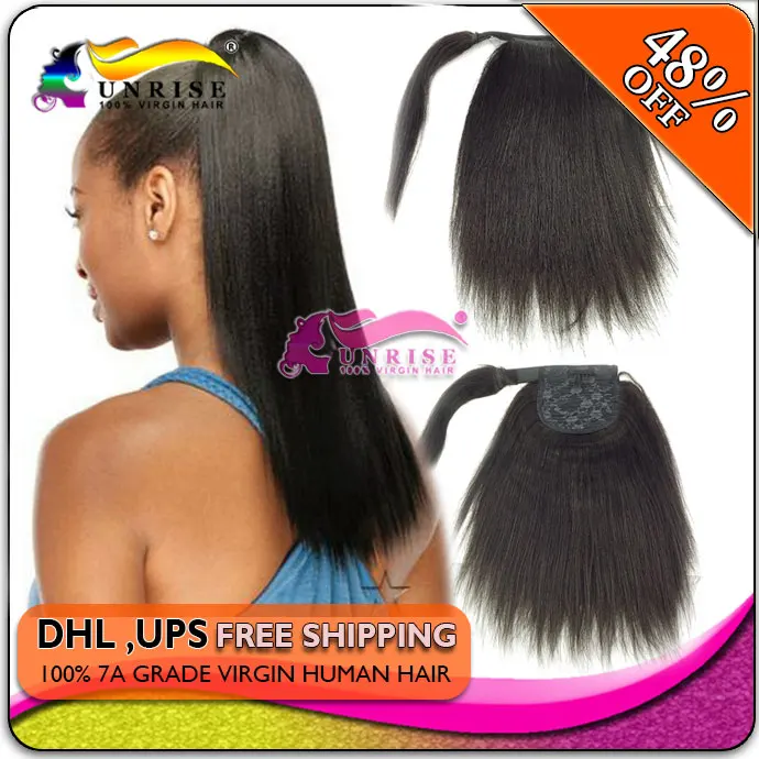 

Light yaki Human hair  yaki  straight Clip in natural coarse yaki virgin hair drawstring ponytail hair extensions
