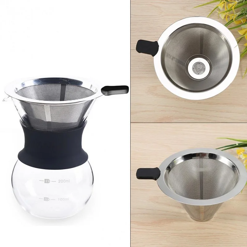 

Practical Cone Shaped Stainless Steel Coffee Dripper Double Layer Mesh Filter Basket Coffee Funnel Tea Bag Strainer Kitchen Tool