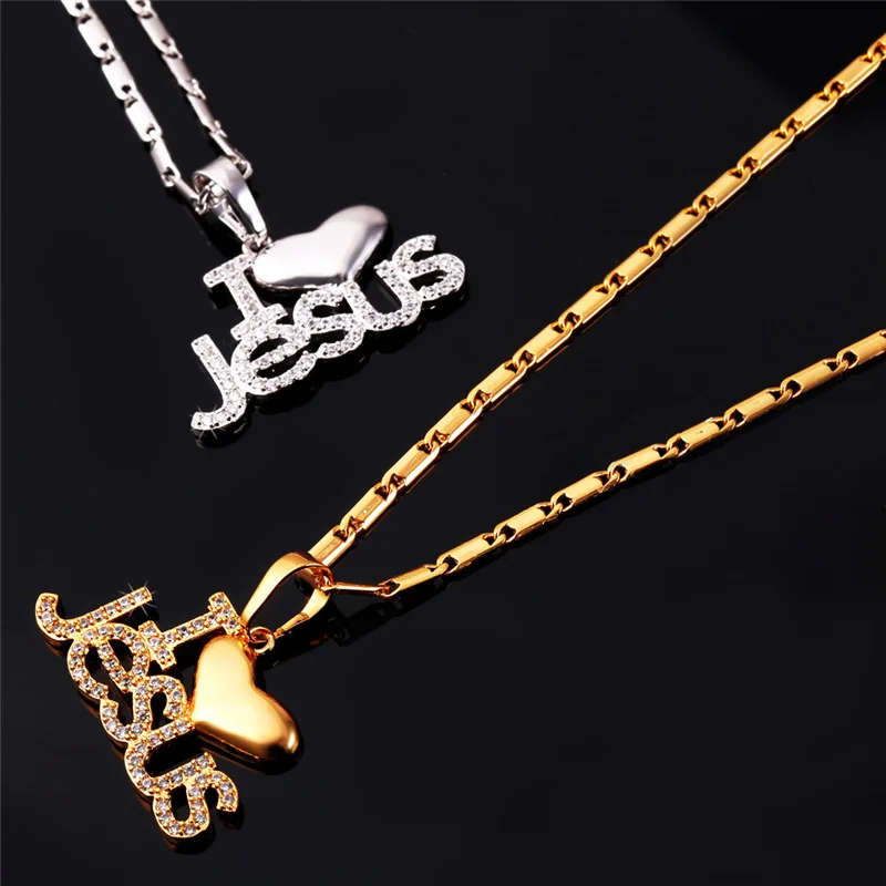 Цепочка с кулоном Я люблю Иисуса фианитом|jesus piece|heart necklacenecklace women |