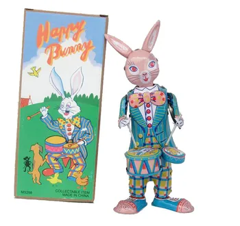 

Classic collection Retro Clockwork happy bunny rabbit Wind up Metal Walking Tin play drum rabbit robot Mechanical toy baby gift