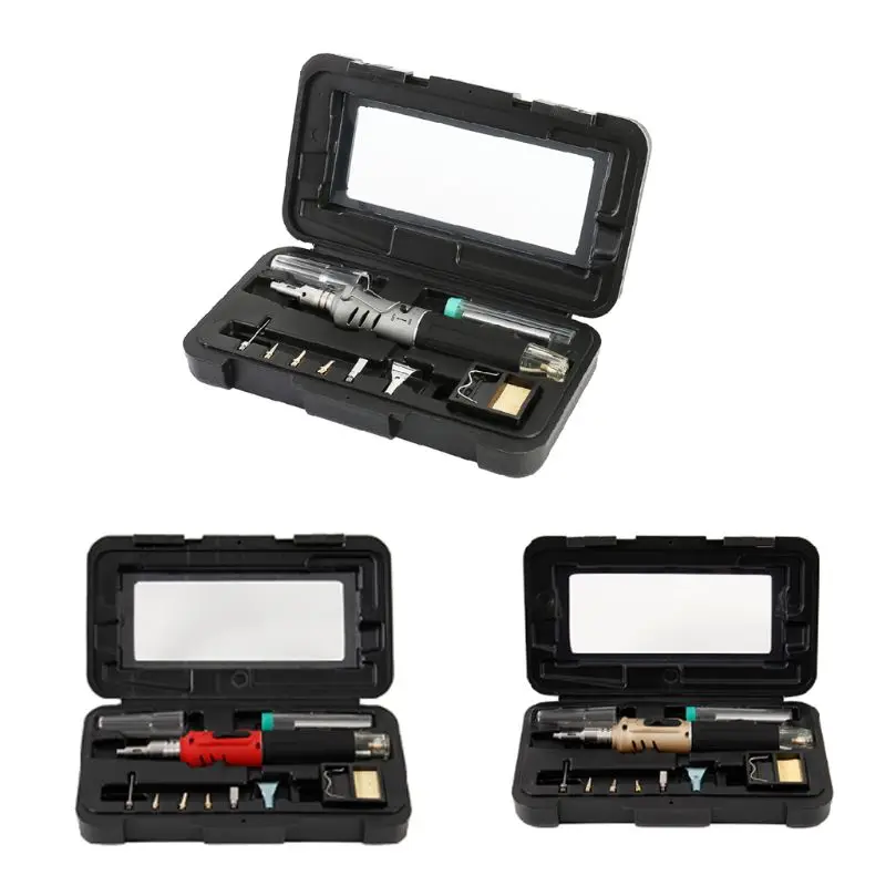 

10-In-1 Gas Soldering Iron Case Set Multifunction HS-1115K Butane Lighter Spray Gun Set Welding Equipment