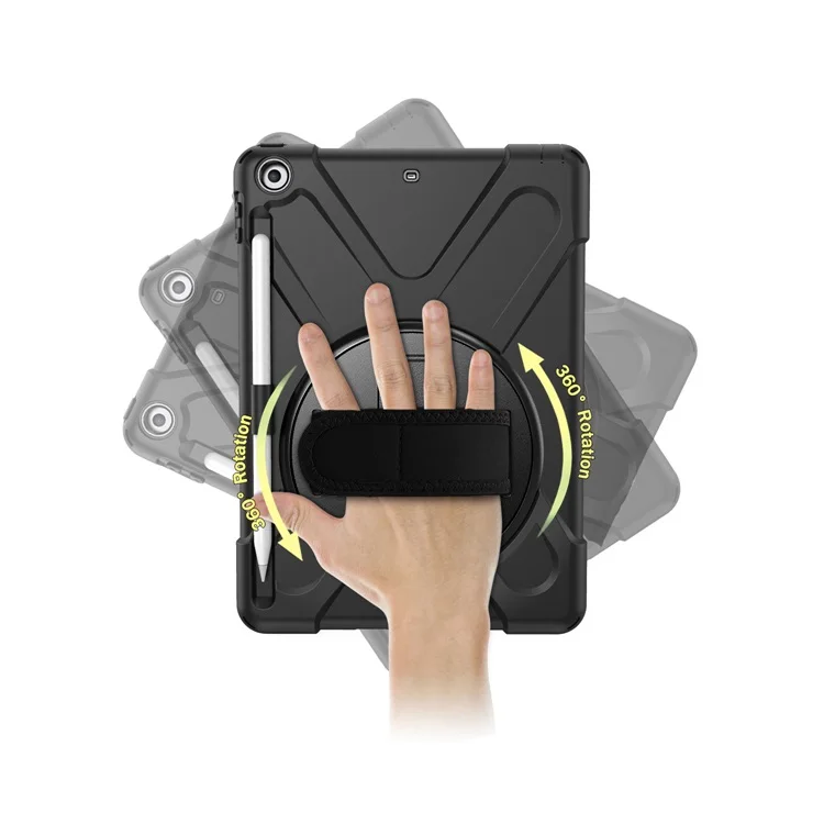 Для iPad 9,7 чехол Полный корпус Защита ударопрочный детский безопасный Чехол-подставка с держателем для Apple Pencil - Color: Black Hand Strap
