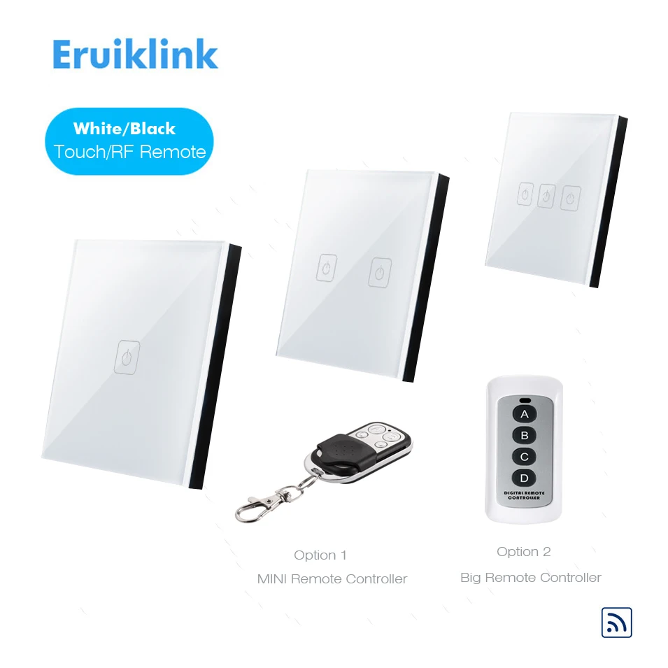 SESOO Remote Control Switch EU Type 2 Gang 1 Way Wall Light Touch Screen Crystal Glass