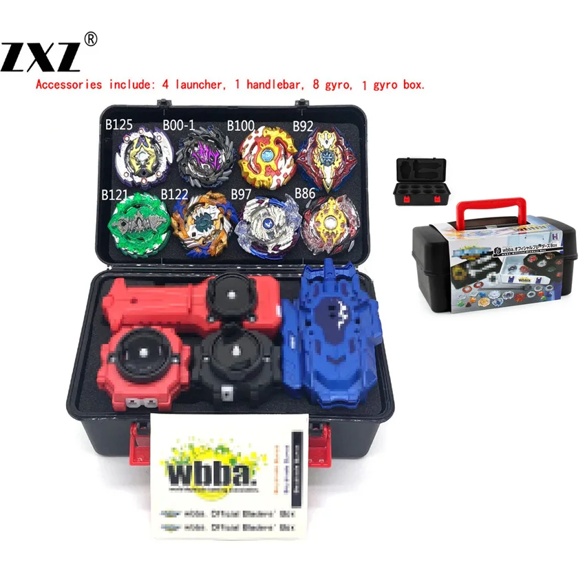 

Beyblade 8PCS Burst Bey Blade Toy Metal Funsion Bayblade Set Storage Box With Handle Launcher Plastic Box Toys For Children AAA