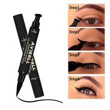 Двухсторонняя подводка для глаз Водонепроницаемый кошачий глаз Макияж инструмент черный карандаш со штампом косметический