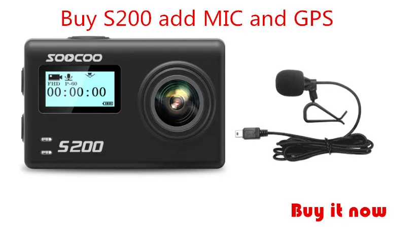 Экшн камера SOOCOO S200 Ultra HD 4K NTK96660 + IMX078 с Wi Fi Gryo Голосовое управление внешний микрофон