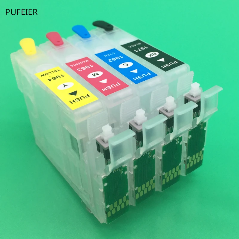 Vazia com Botão de Reset Chip para Epson Cartucho Recarregável Xp211 Xp204 Xp401 Xp411 Xp214 Xp101 Wf-2532 T1971 T1962-t1964 Xp201 13 T1971 T1962-T1964 Cartucho Recarregável Vazia Com Botão
