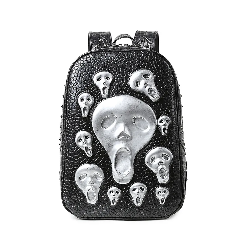

Unisex Chic Steampunk Retro Rivet Backpack PU Leather Backpacks 3D Skull Head High Quality Student Travel Laptop Bag