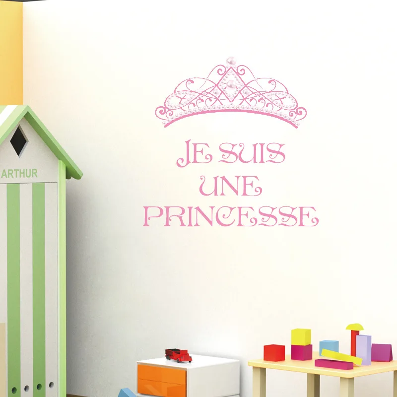 

Removable Pink Wall Sticker Quote Crown Jesuis Une Princess Crown Decal Living Room Bedroom Vinyl Carving Wall Decal Stickers