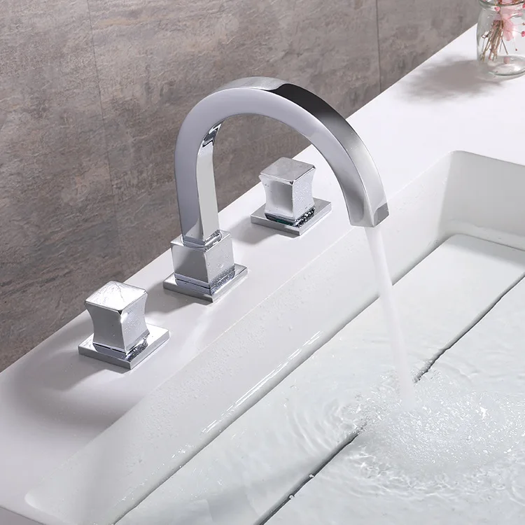 

Fashionable Chrome brass bathroom sink faucet cold and hot water faucet Succinct brass basin faucet Square Double handle