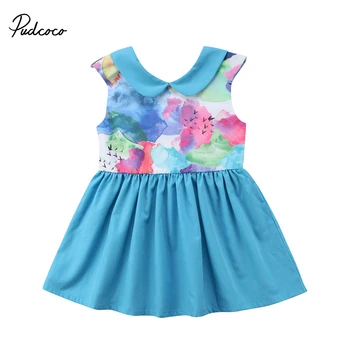 

Toddler Summer Baby Girl Pretty Dress Floral Ink Print Princess Collar Sundress Sleeveless Backless Kids Dress Stylish Clothes