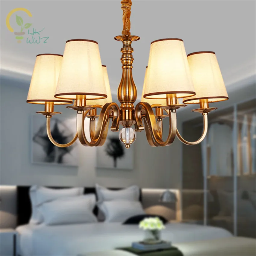 

American Style Lustre Led Chandelier European Bronze Lamp for study room dining room Indoor Lighting Chandelier with Cloth Lamps