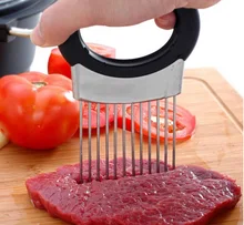 1 unid alta calidad fácil cortar cebolla titular Tenedores Acero inoxidable vegetales cortador de tomate metal meat needle gadgets carne tenedores
