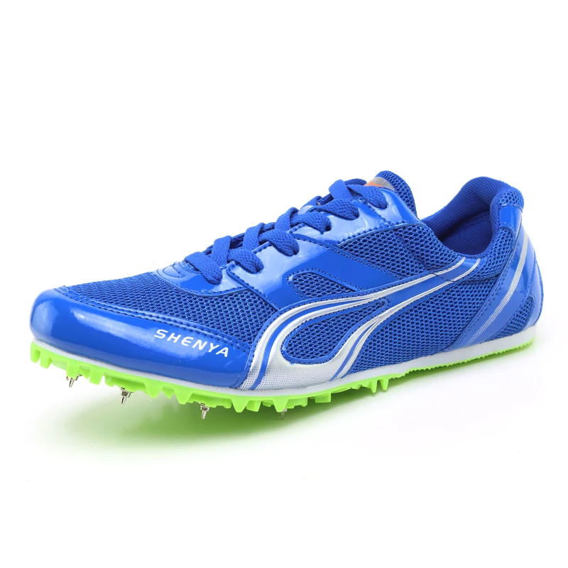 Студенческий трек поле обувь Профессиональная тренировочная беговая Обувь для мужчин и женщин Спринт наконечник для ногтя кроссовки спортивные соревнования - Цвет: Синий