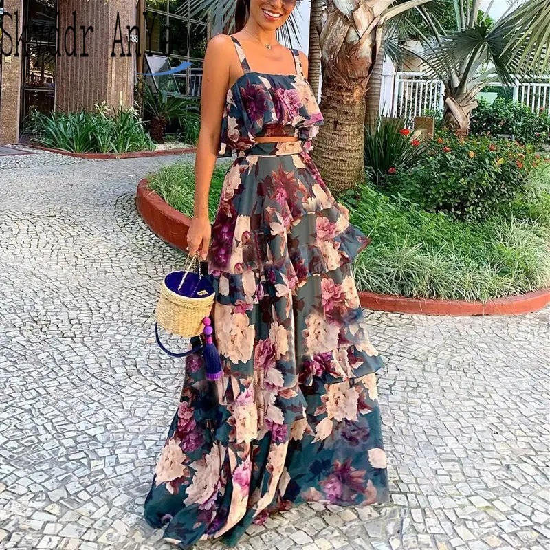 crop top and long skirt set