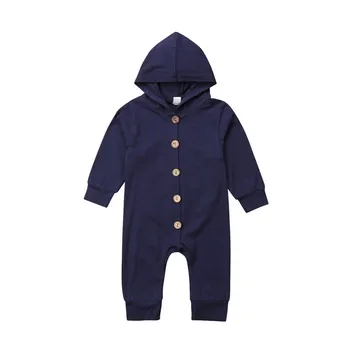 

Autumn Infant Baby Boy Girl Cotton Hooded Button Romper Jumpsuit Clothes Outfit Solid Color
