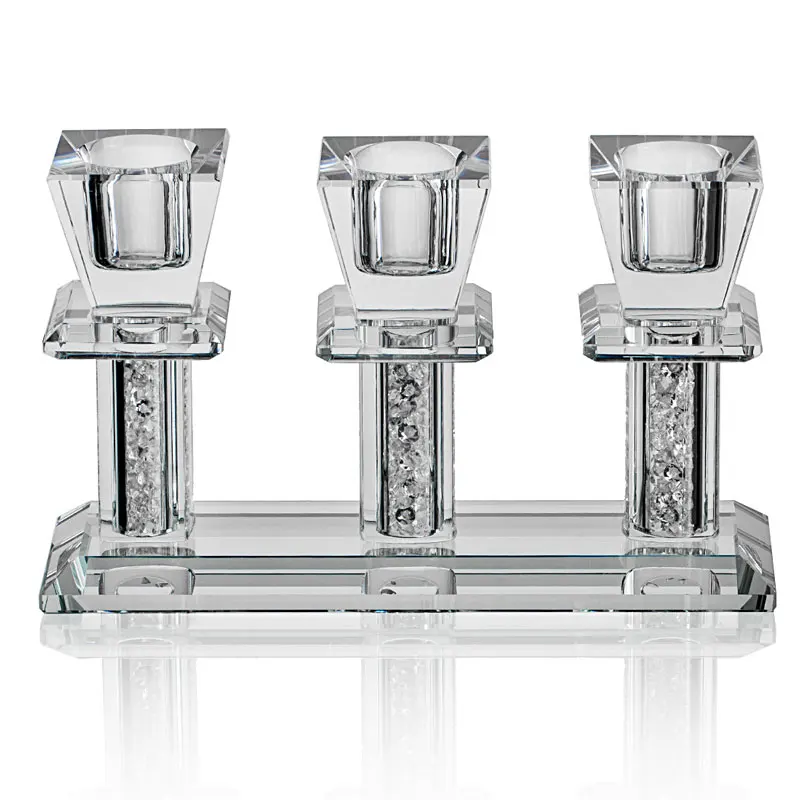 

H&D Clear Crystal Taper Holder 3 Arms Candlestick Holder, Dinner Table Decor, Candlestick Holder