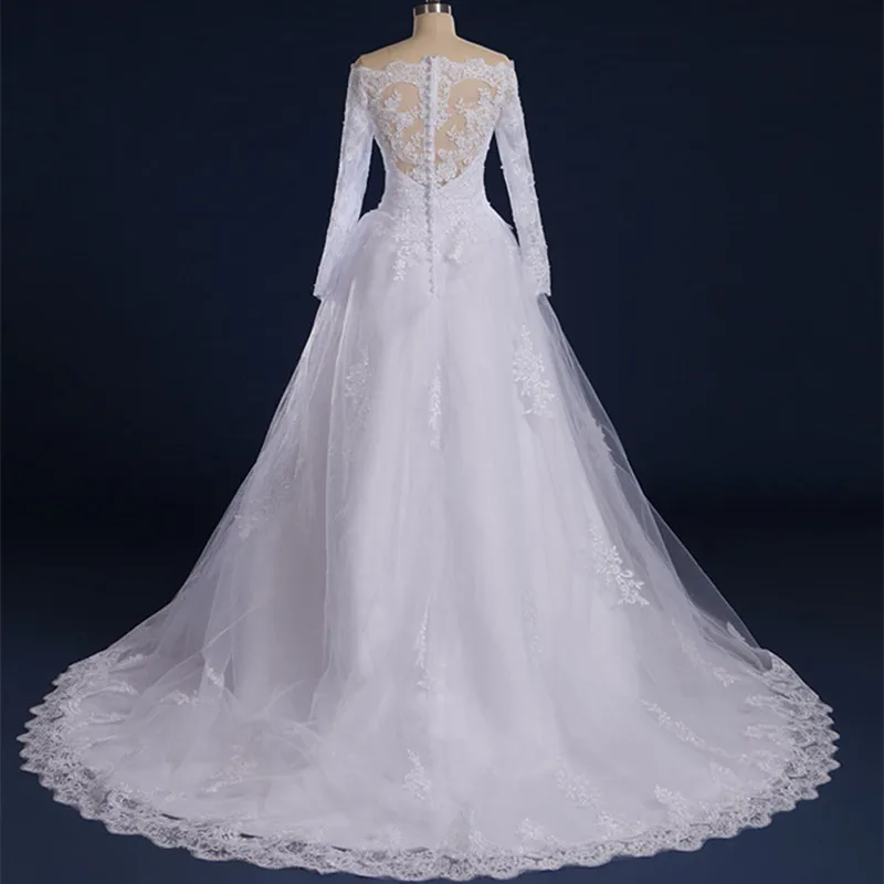 QQ Lover кружевное свадебное платье с вырезом лодочкой и длинными рукавами размера плюс на заказ Vestido De Noiva