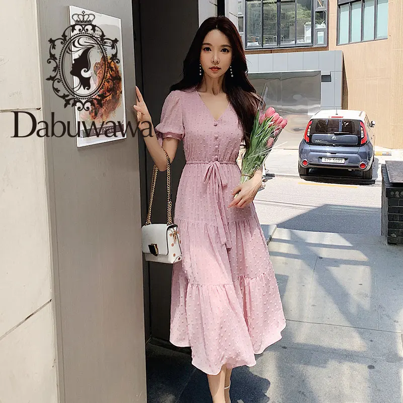 Dabuwawa новое летнее женское романтическое шифоновое платье с коротким рукавом и сексуальным v-образным вырезом элегантное розовое Макси длинное платье DN1BDR116
