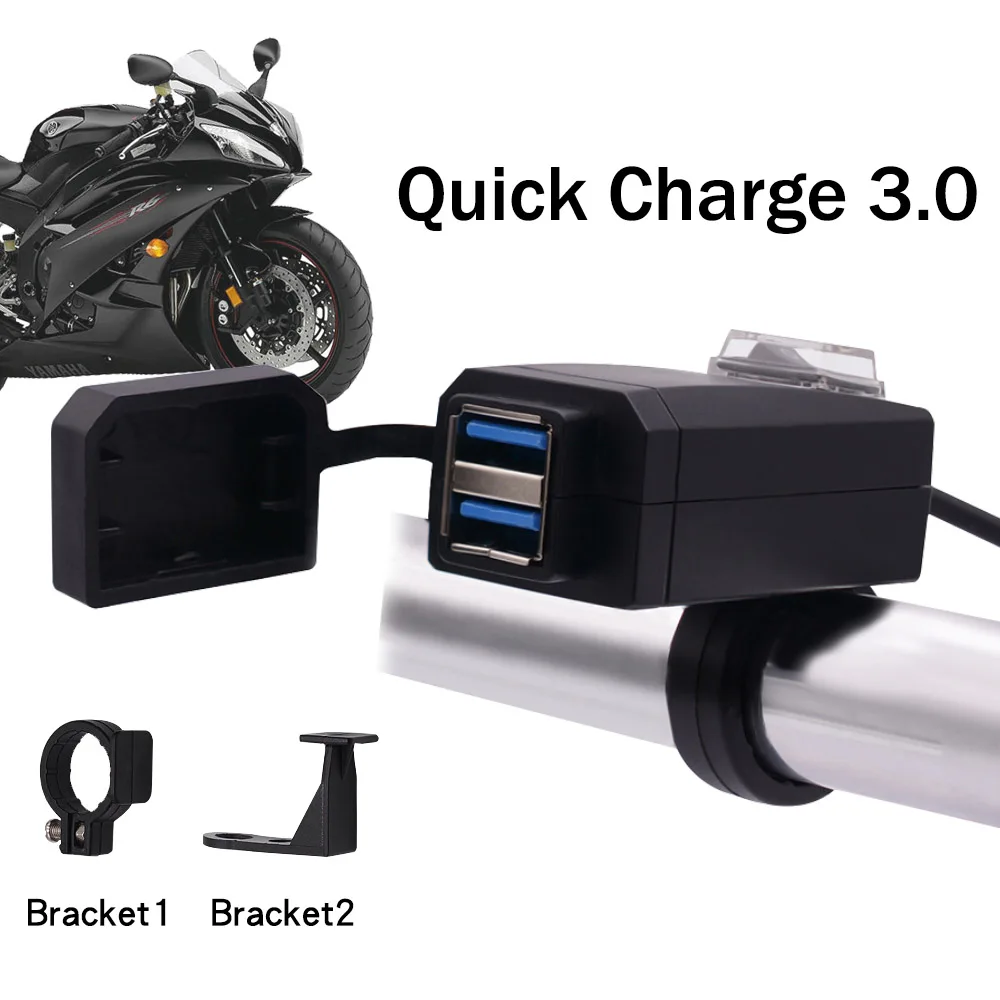 WUPP QC3.0 USB Motorcycle Charger Moto equipment Dual USB Quick Change 12V Power Supply Adapter for iphone Samsung Huawei