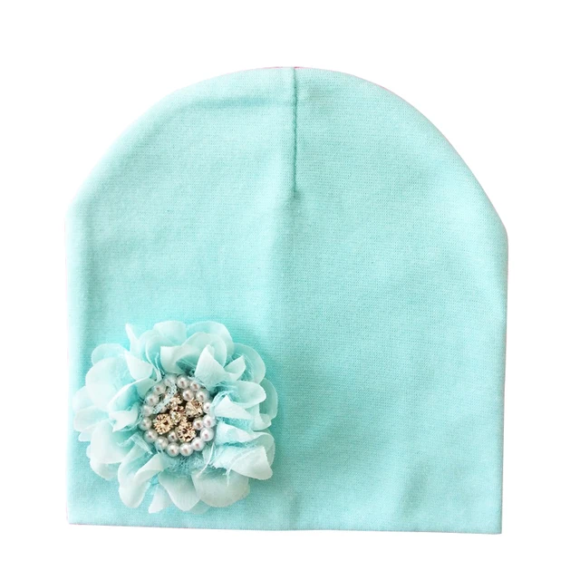 Baby Hat Winter Baby Cap Cotton Floral Hat For Baby Girl Flower Children Cap Kids Accessories mint green