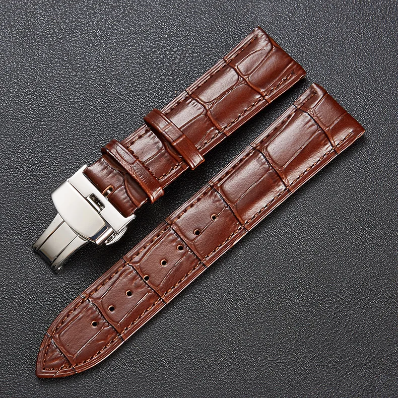 

Stainless steel butterfly buckle watch band leather watch band butterfly buckle watch band cowhide general purpose