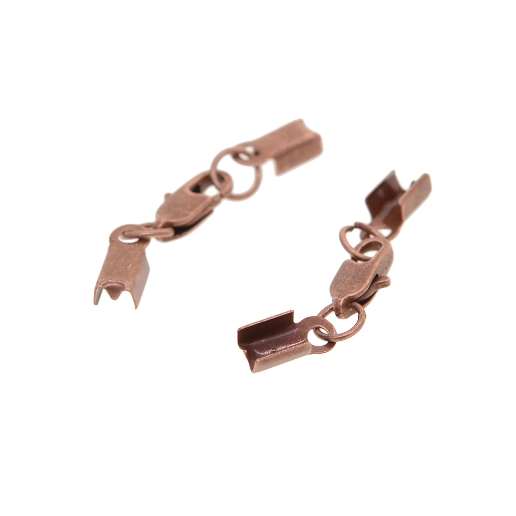 12 Sets Crimp Cord End Cap Clips Bail Tips Connector Findings with Lobster Clasp for Necklace Bracelet Jewelry Making