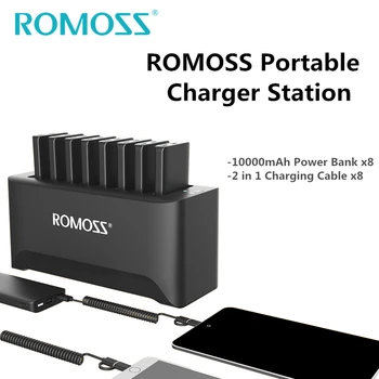 

ROMOSS Powerful Charger Station for Family and Business 8PCS 10000mAh Power Bank + 8PCS 2-in-1 Charging Cables