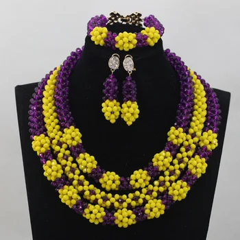 

Romantic Purple/Yellow African Nigerian Wedding Jewelry Set Crystal Bead Jewelry Set Bride Necklace Jewelry Free Shipping ANJ040