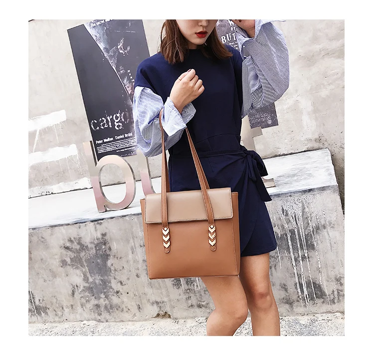 Women New Elegant Shoulder Bag Famous Brand Soft PU Leather Laptop Rivet Handbag Black Brown Khaki Leisure Briefcase Sling Tote (28)
