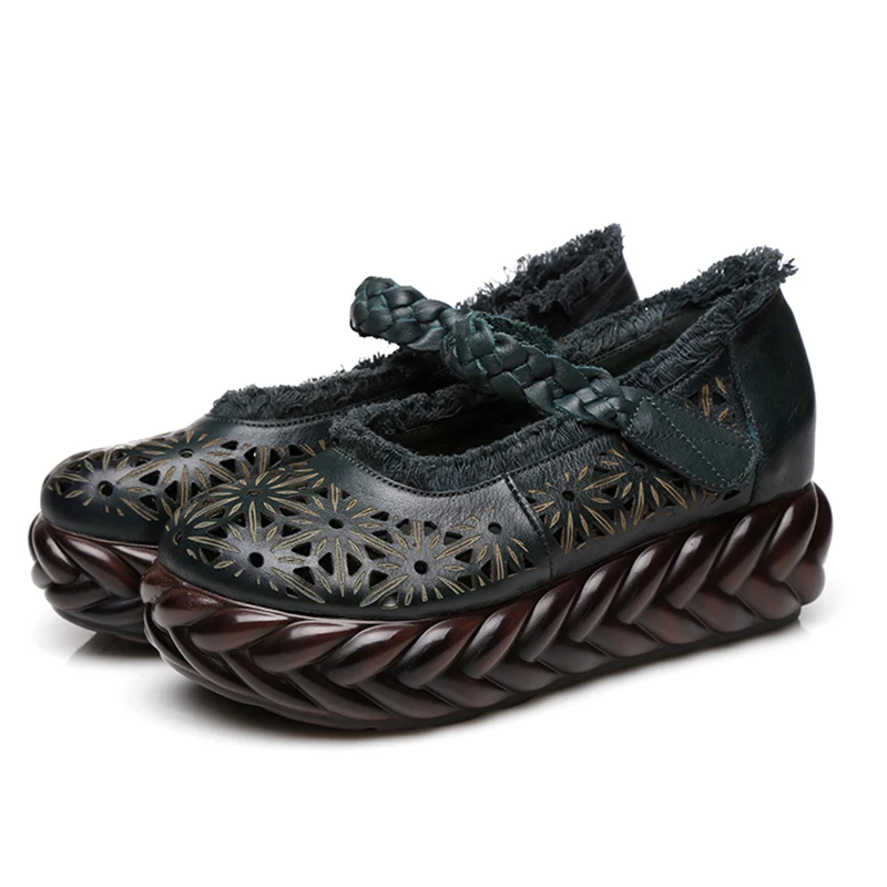 SONDR zapatos de mujer con plataforma/женские туфли на танкетке в этническом стиле из натуральной