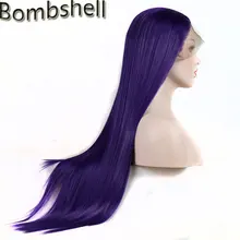 Bombshell синтетический парик на кружеве темно-фиолетовый шелковистый прямой сердце стойкое волокно натуральный волос для черный белый женский парик