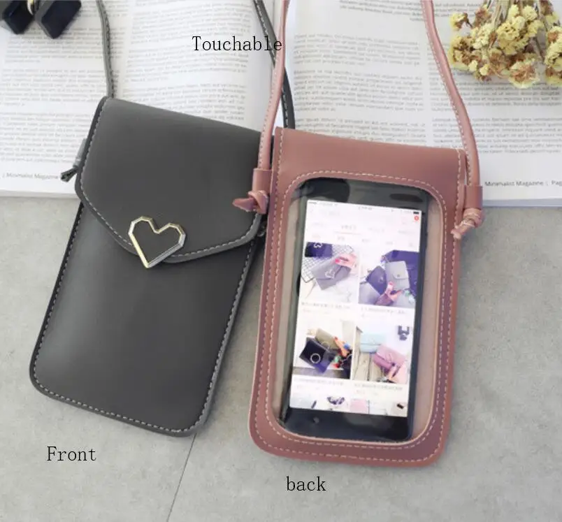 Женский кошелек для сотового телефона с сенсорным экраном, прозрачная простая сумка, новые кошельки с поперечным сгибом, смартфон, кожаная легкая сумочка на плечо