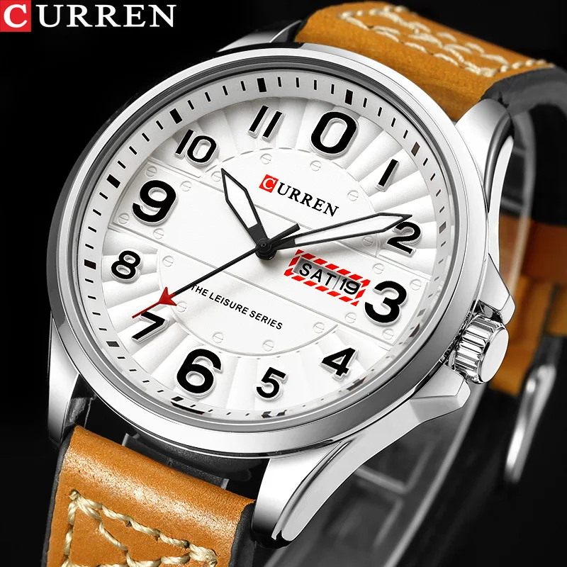 

2019 New CURREN Top Brand Luxury Sport Quartz Watch Waterproof Mens Watches Genuine Leather Date Week Clock relogio masculino